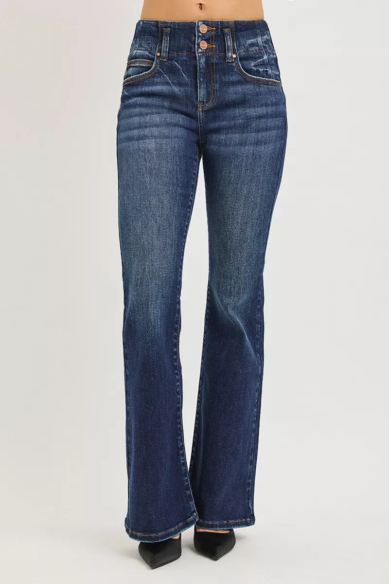 High Rise Flare Jeans With Seam Detail Waistband, image 6