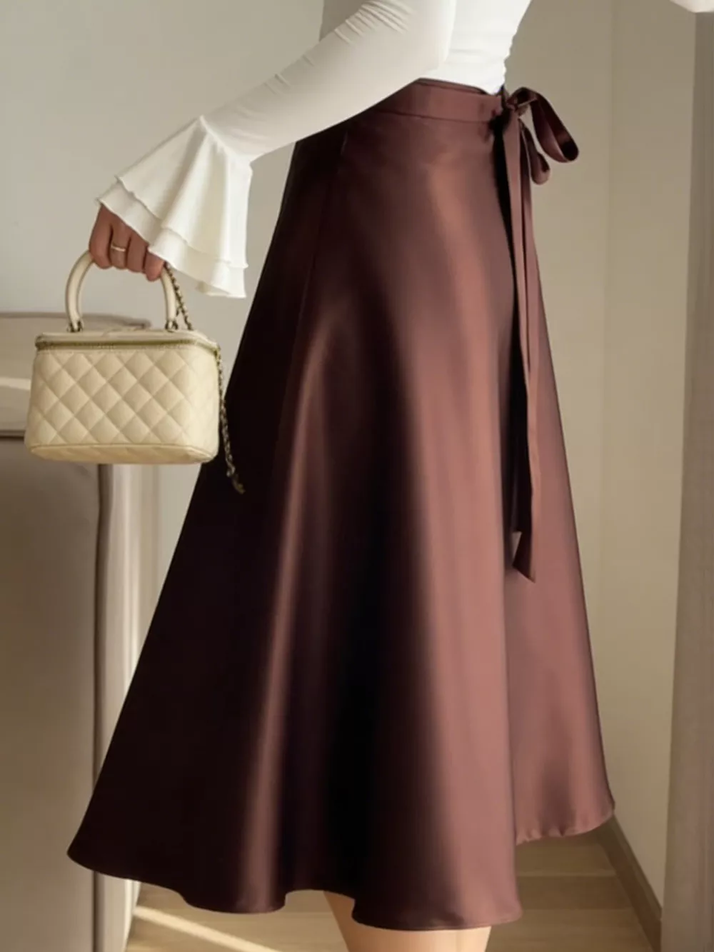 Satin A-Line Midi Skirt, image 3