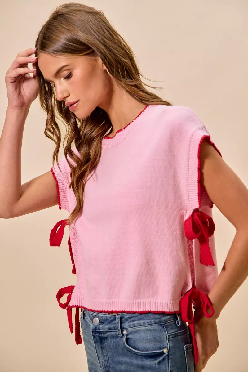 Lightweight Sweater Dolman Side Ribbon Tie Top, image 10