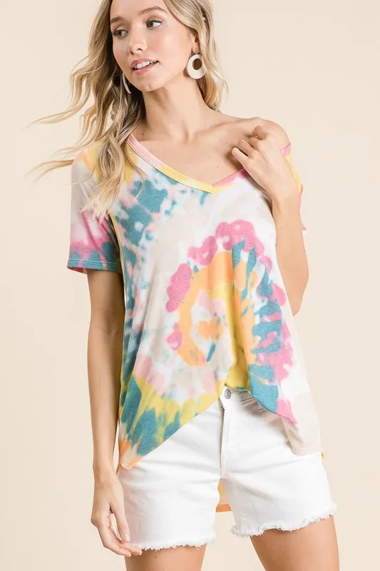 Circular Tie Dye Print V Neck Top, image 7