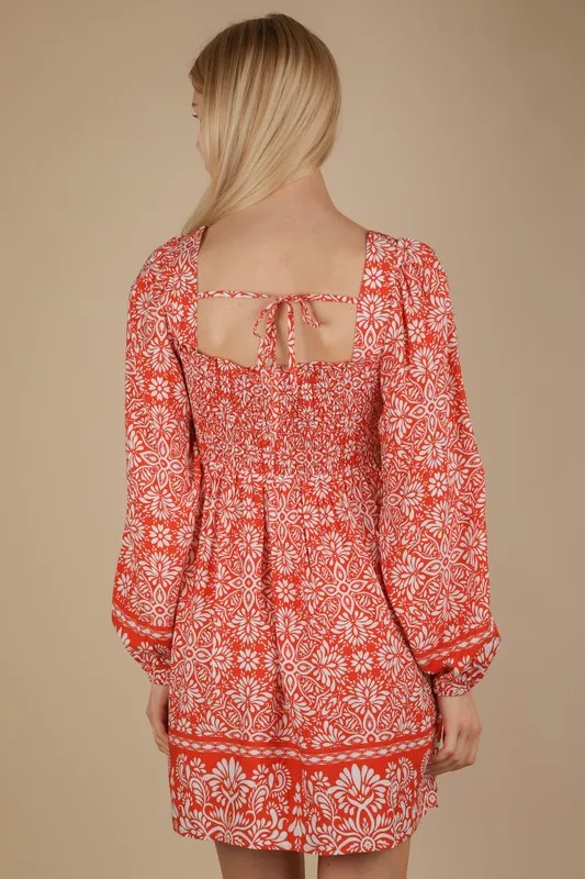 Printed Smocked Chest Boho Mini Dress, image 4