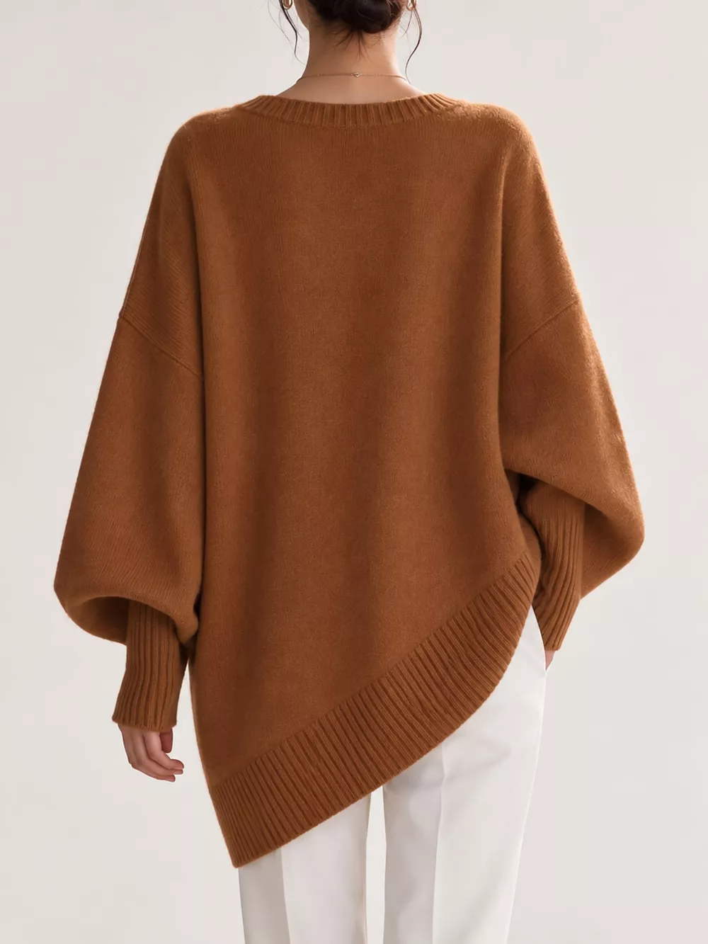 Full Size V-Neck Oversized Batwing Sleeve Sweater Plus Size, image 36