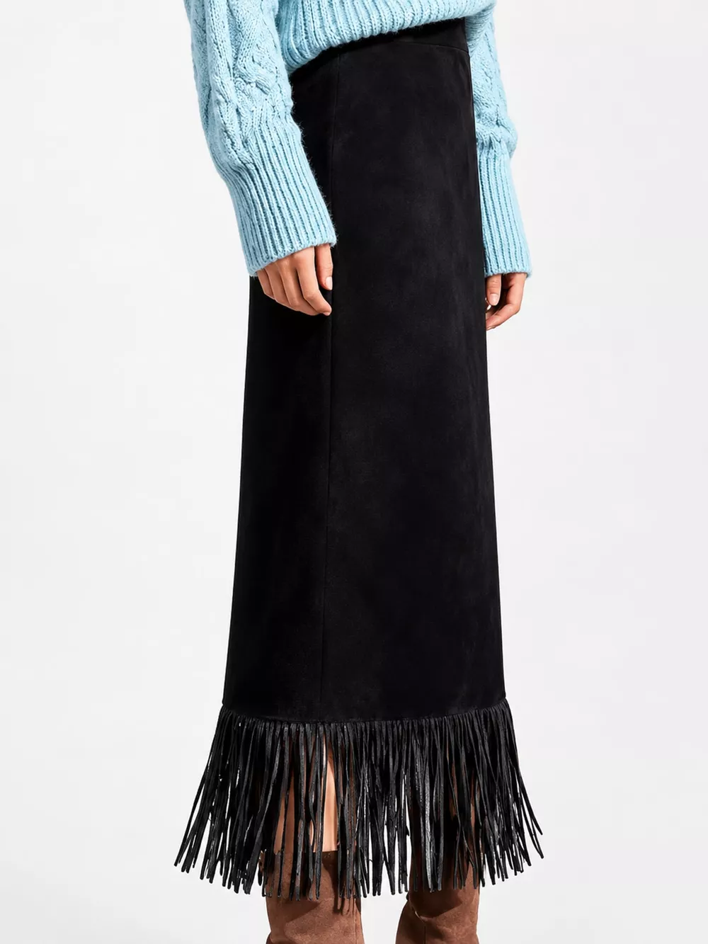 High-Waisted Fringe Midi Skirt, image 6