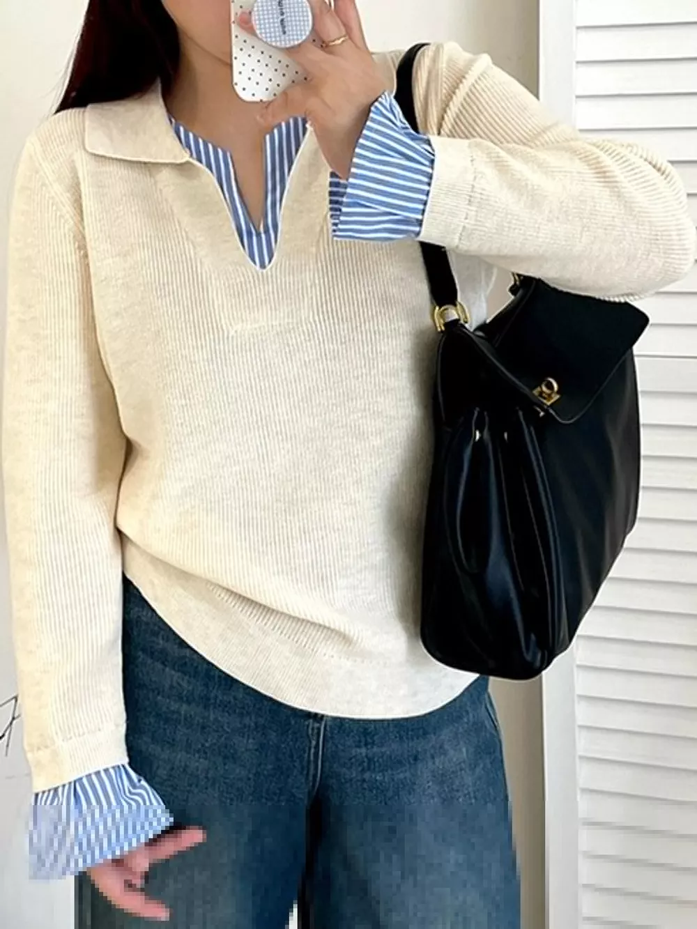 Plus Size Layered Look Striped Long Sleeve Sweater, image 6