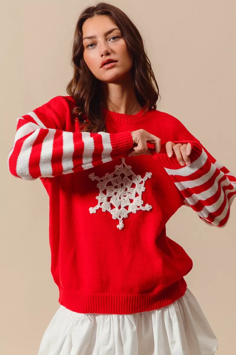 Christmas Snowflake Crochet Embellished Sweater, image 11