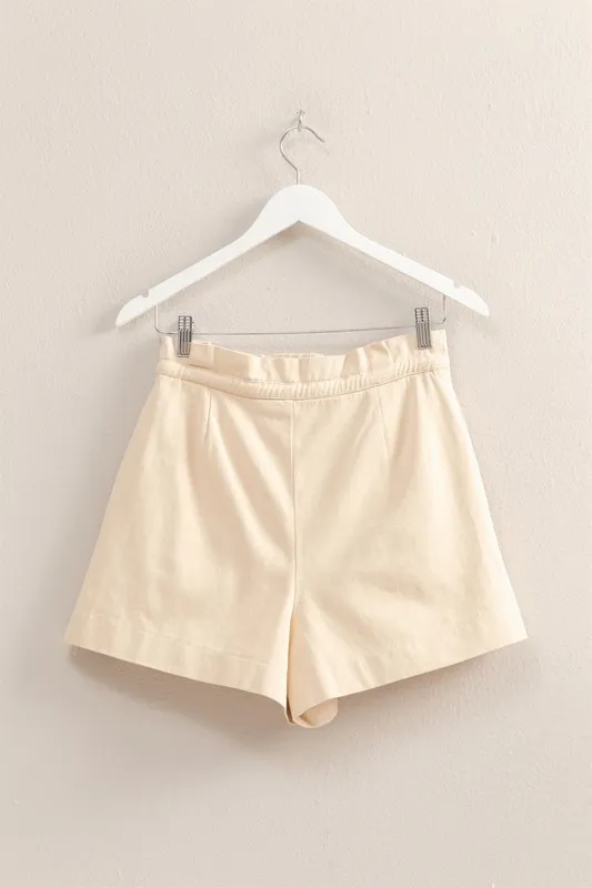 High-Waisted Washed Twill Paperbag Shorts, image 5