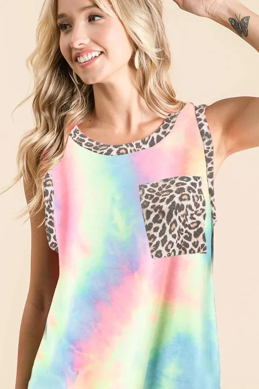 Sleeveless Tie Dye Top With Leopard Band, image 4
