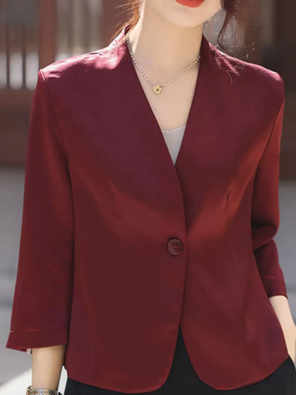 Plus Size Three-Quarter Sleeve One Button Blazer, image 2