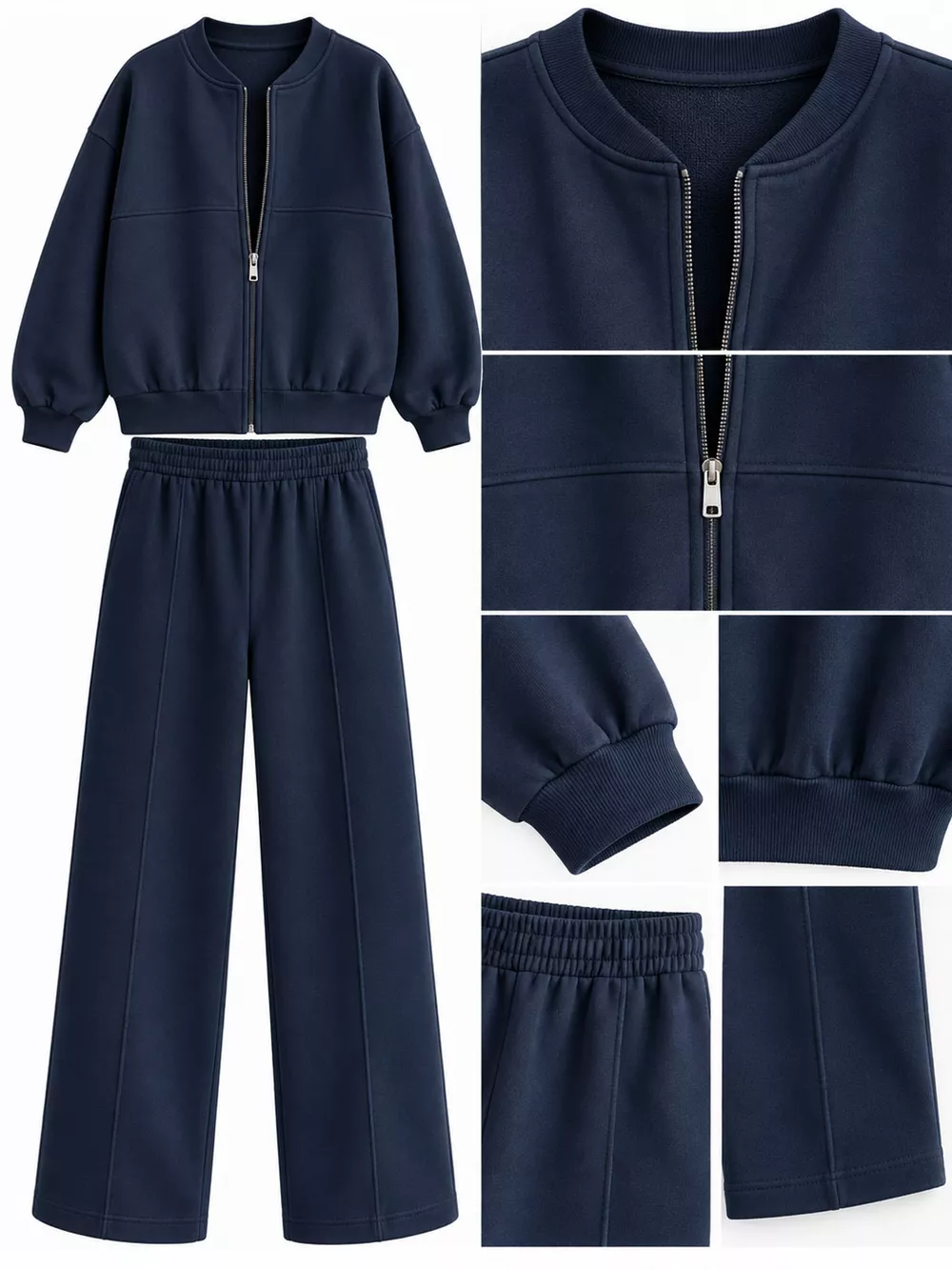 Casual Zip-Up Jacket and Wide-Leg Sweatpants Set, image 29