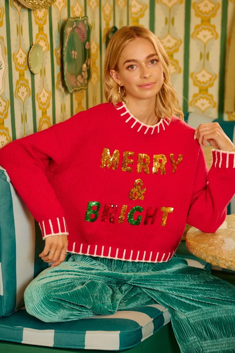 Christmas Theme Sequin Lattering Sweater, image 13
