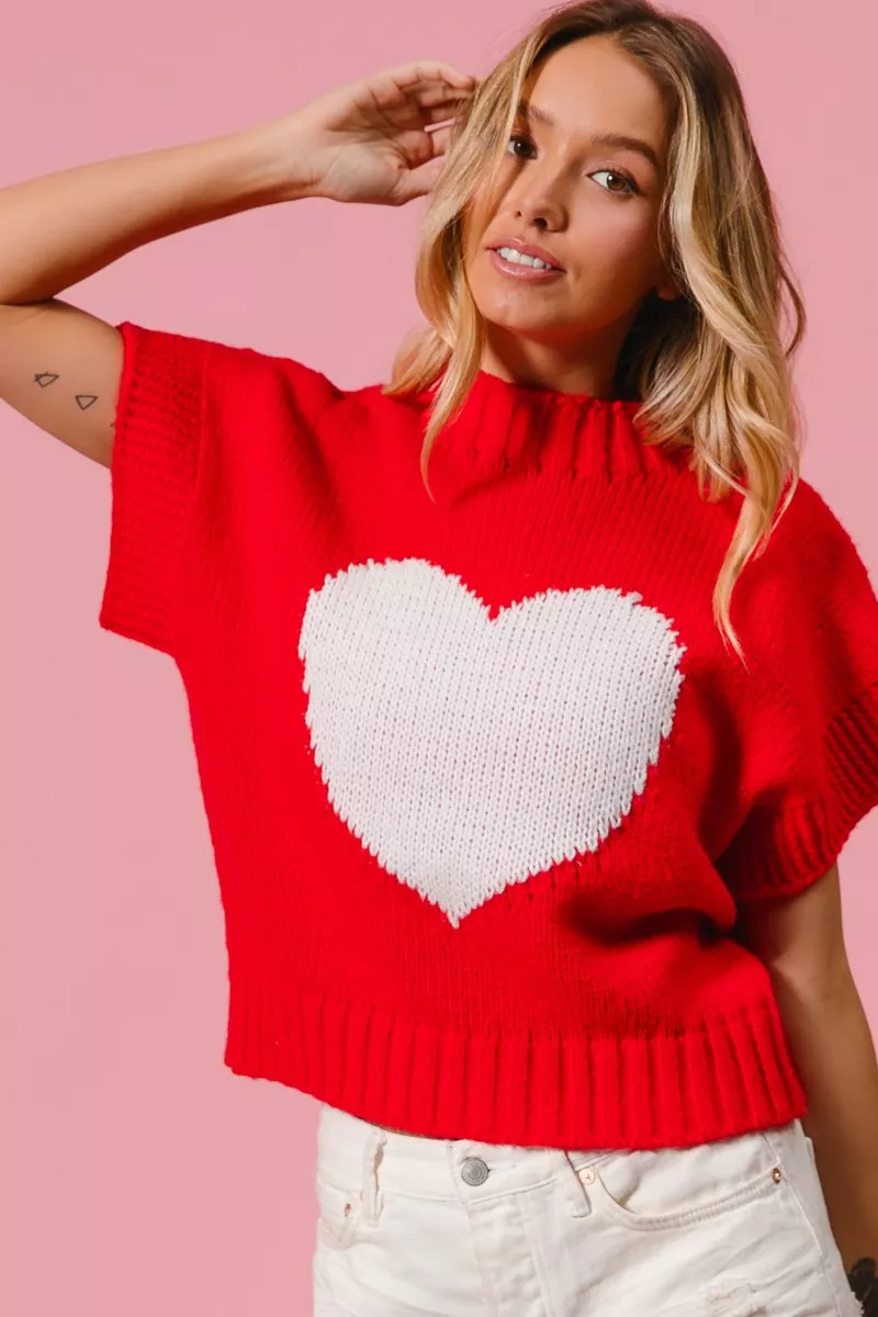 Rib Banded Heart Pattern Valentines Sweater, image 2