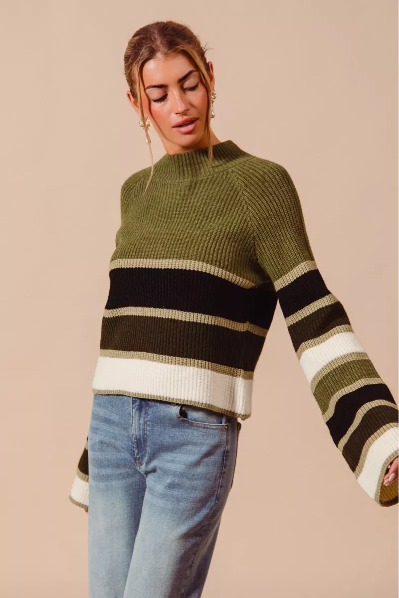 Multi Color Striped Mock Neck Sweater, image 5