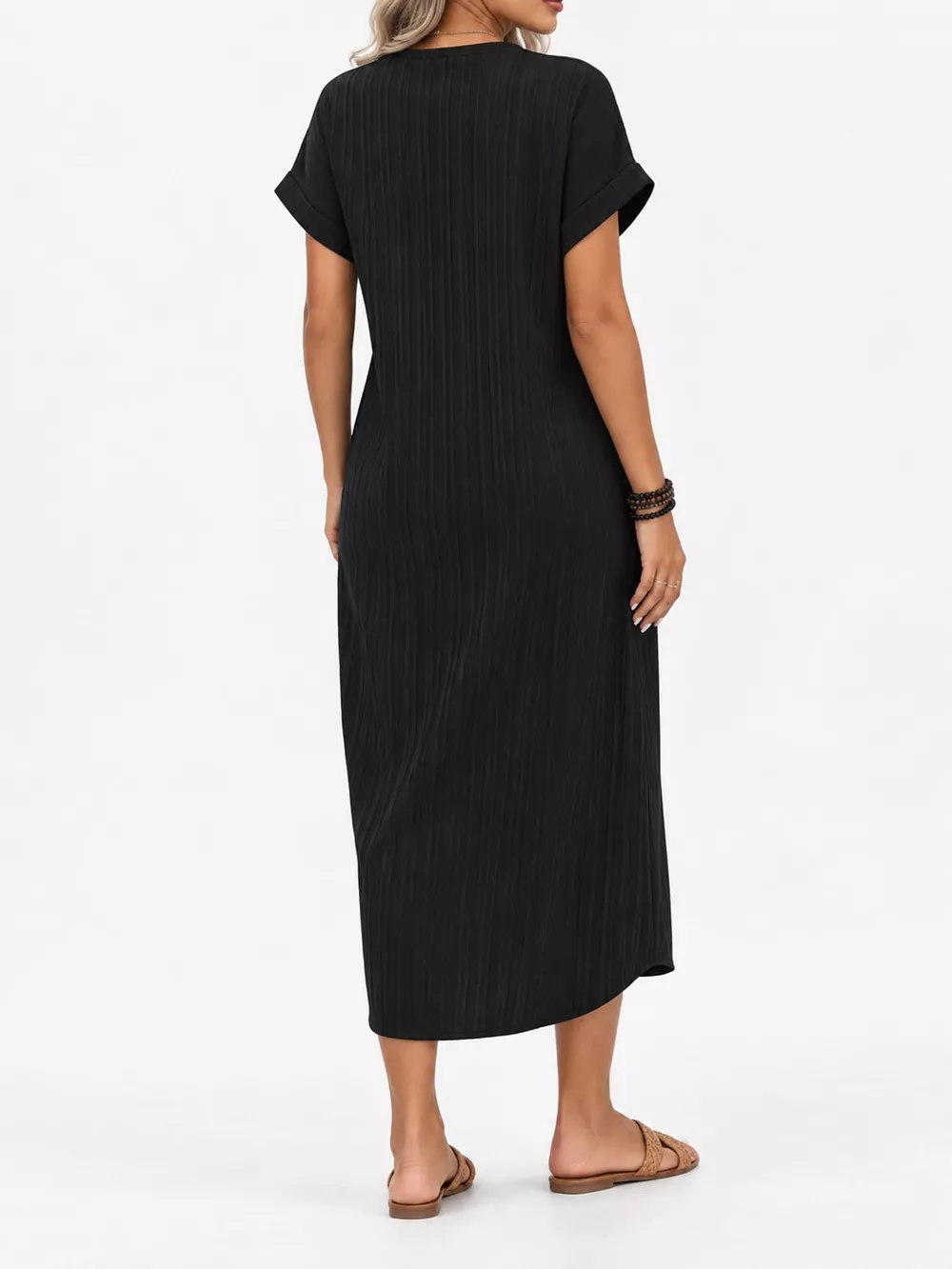 Full Size V-Neck Short Sleeve Midi Dress Plus Size, image 8