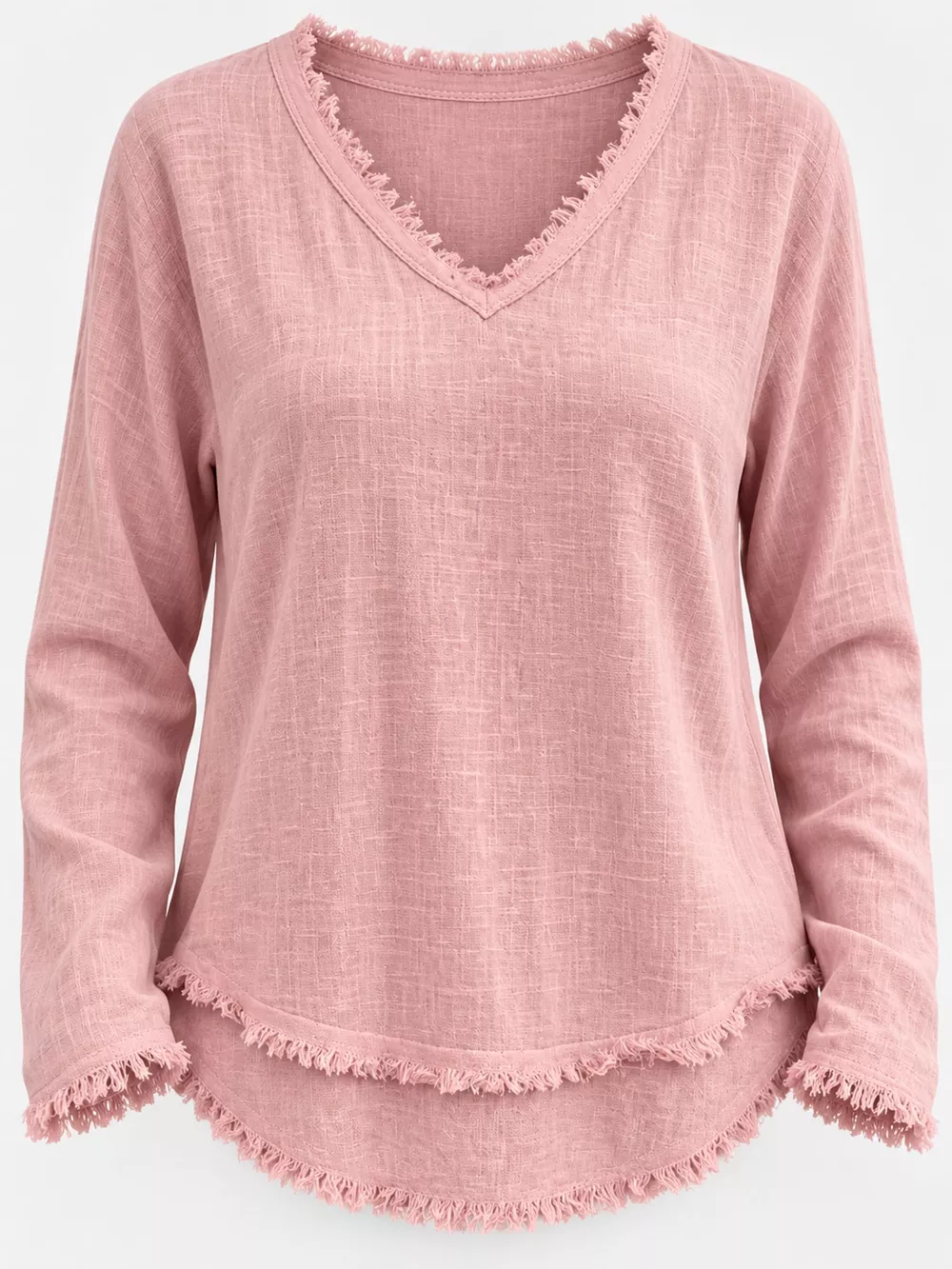 Full Size Frayed Hem V-Neck Blouse Plus Size, image 45