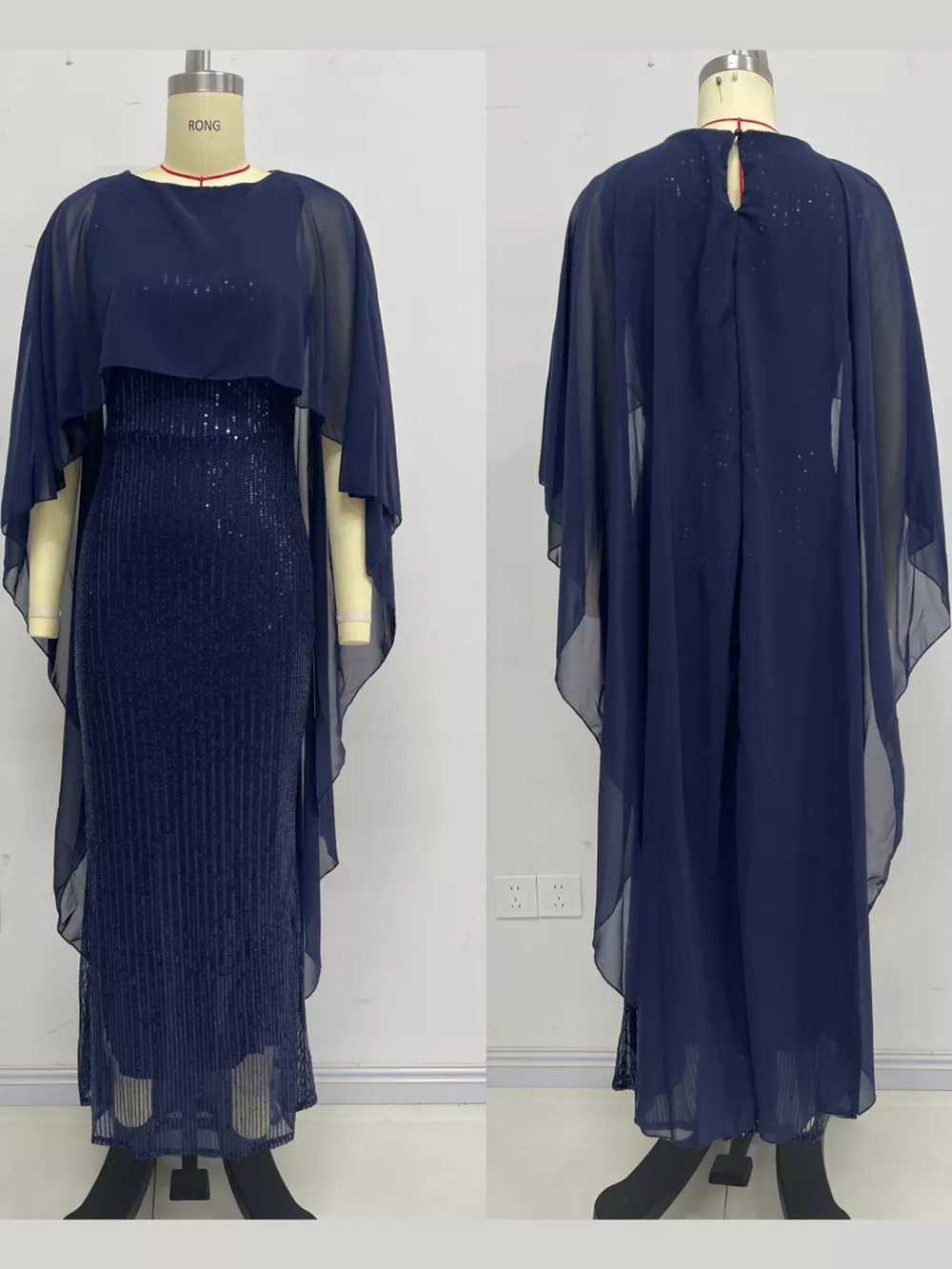 Sequin Cape Overlay Evening Dress, image 17