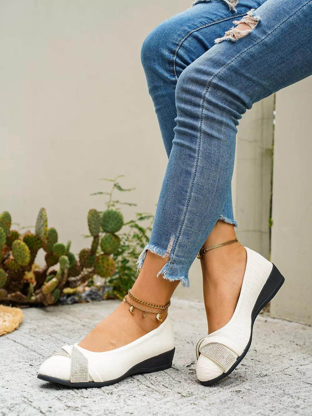 Rhinestone Embellished Wedge Slip-Ons, image 4