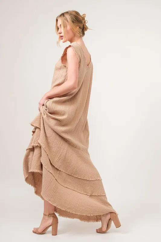 Washed Fringe Detail Tiered Dress, image 6