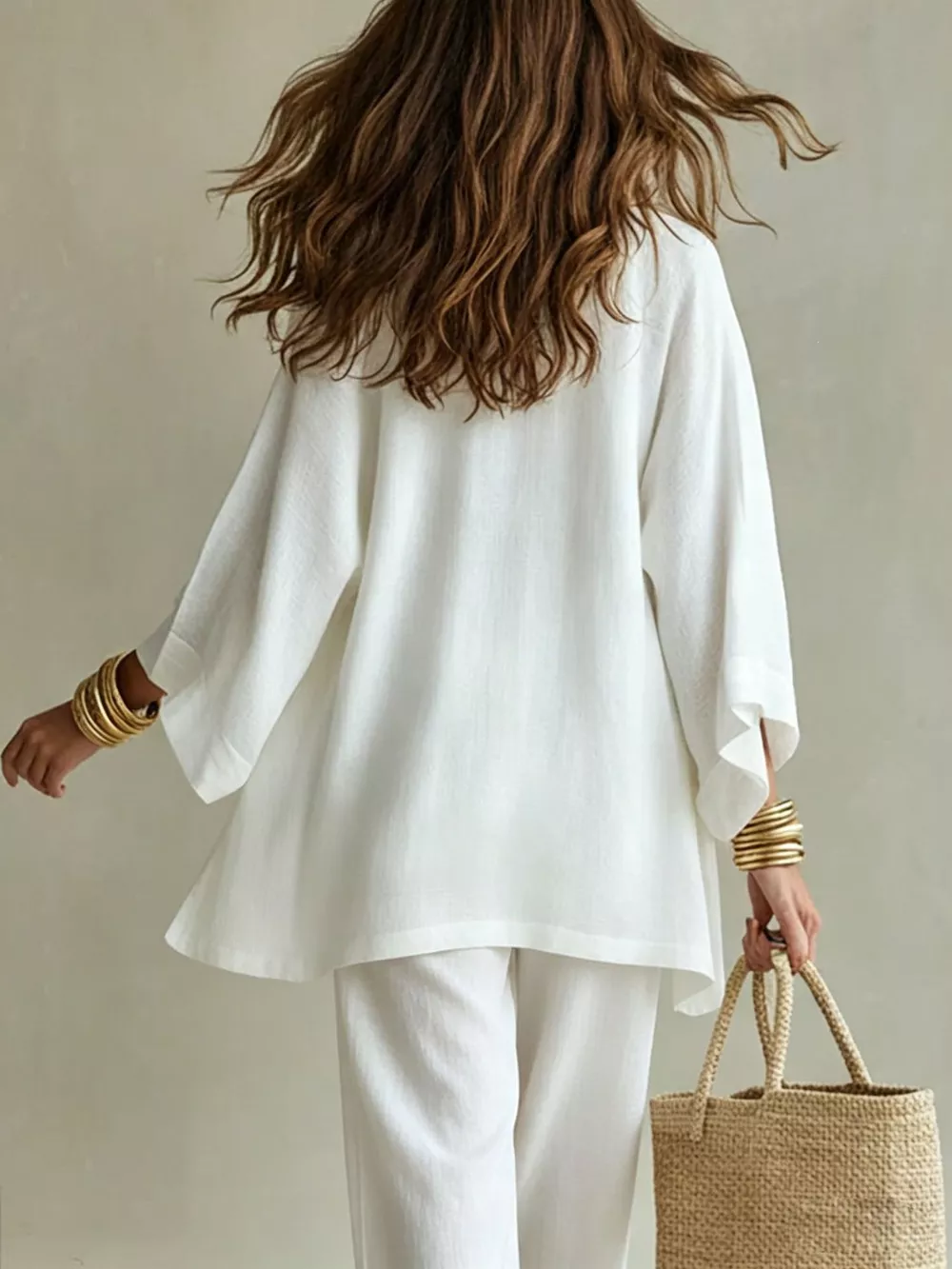 V-Neck Top & Cardigan & Pants Three-Piece Set, image 3