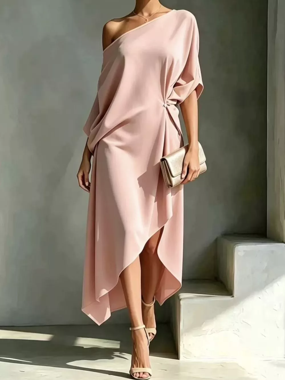 Full Size One-Shoulder Asymmetric Hem Midi Dress Plus Size, image 37