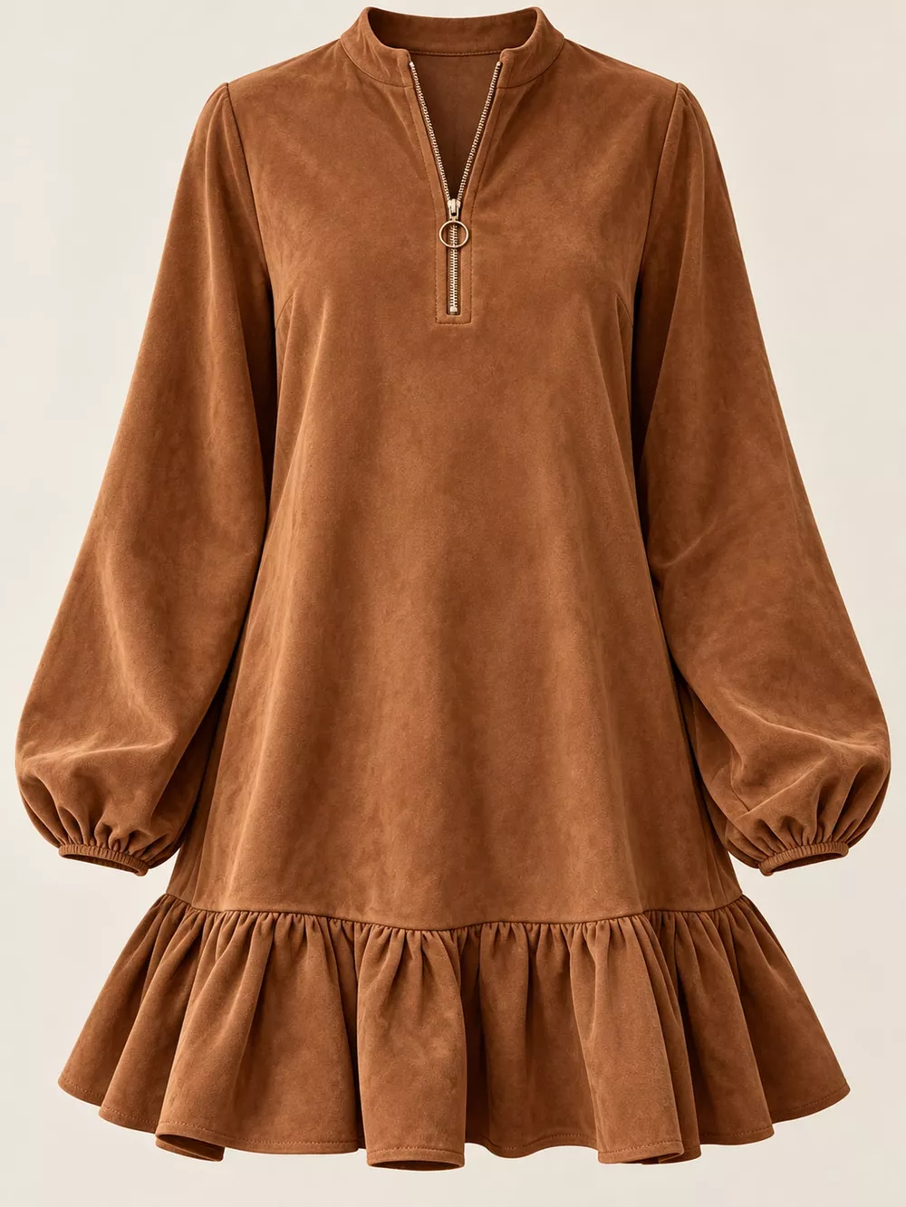 Quarter-Zip Ruffle Hem Mini Dress, image 20