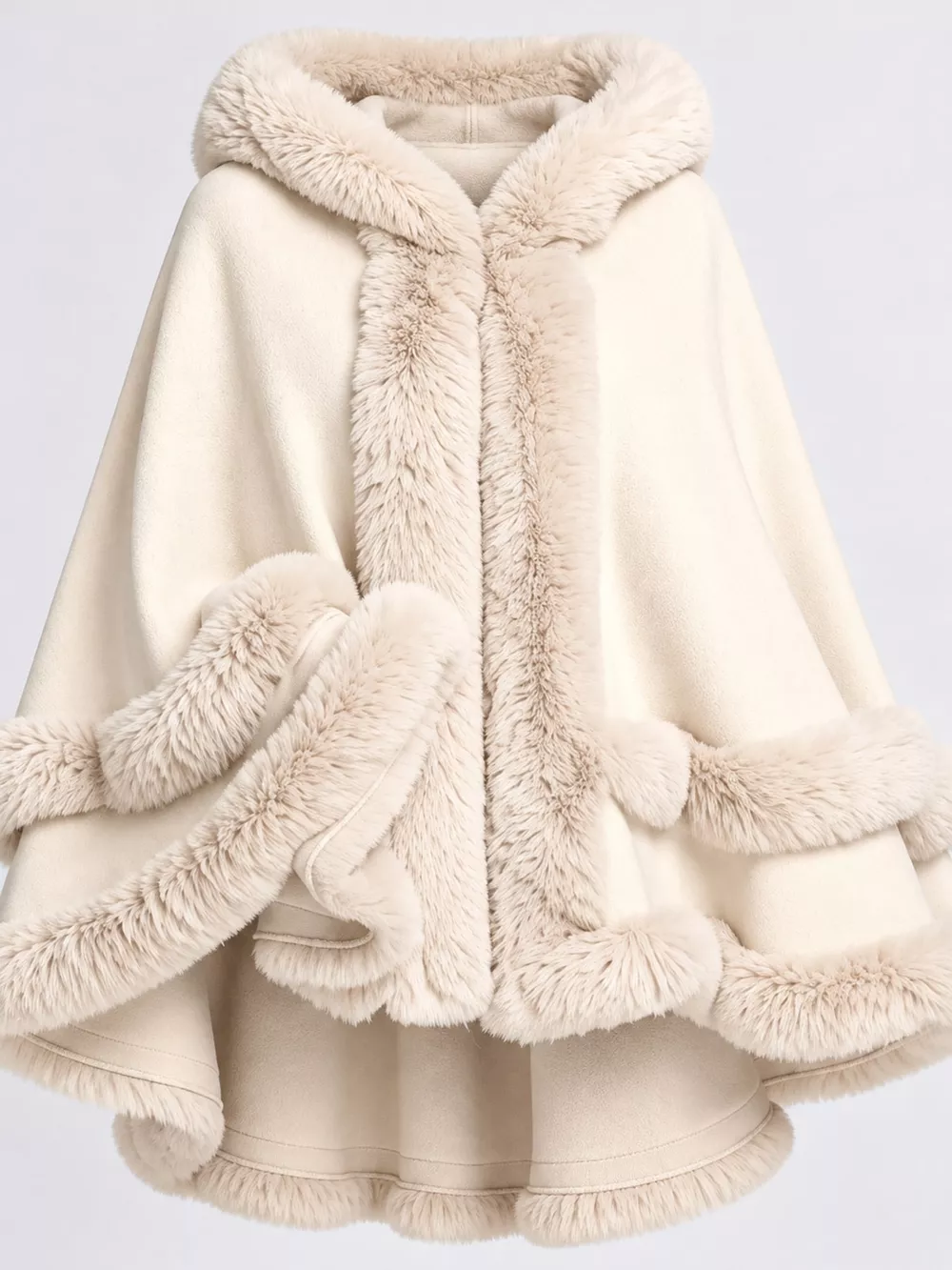Faux Fur Trimmed Hooded Cape, image 28