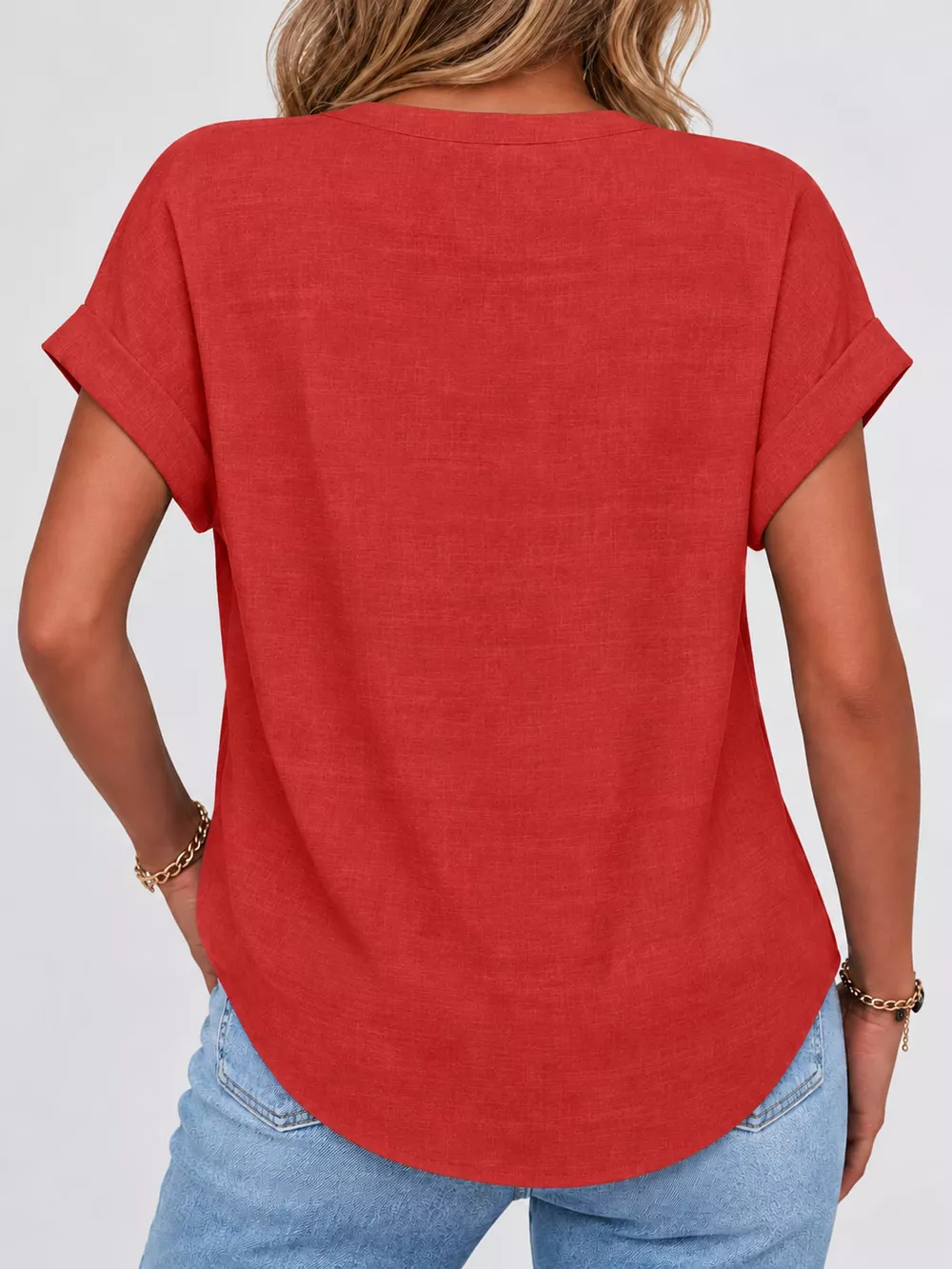 Full Size Button Detail Short Sleeve Blouse Plus Size, image 33