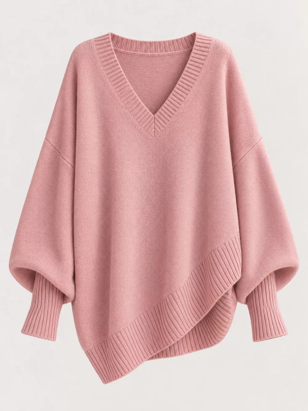 Full Size V-Neck Oversized Batwing Sleeve Sweater Plus Size, image 33