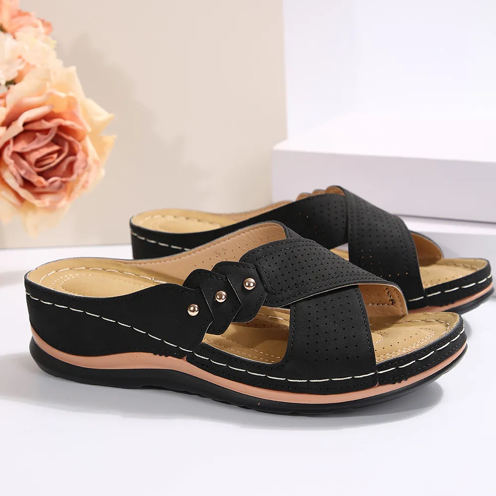 Crisscross Open Toe Wedge Sandals, image 4