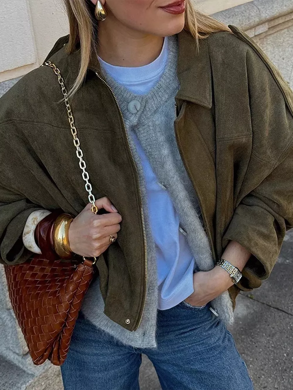 Zip Up Dropped Shoulder Jacket
