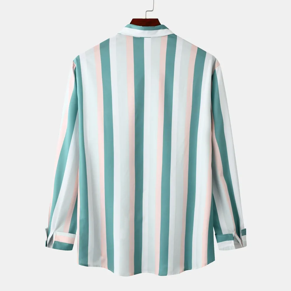 Men's Striped Button-Down Long Sleeve Shirt, image 2