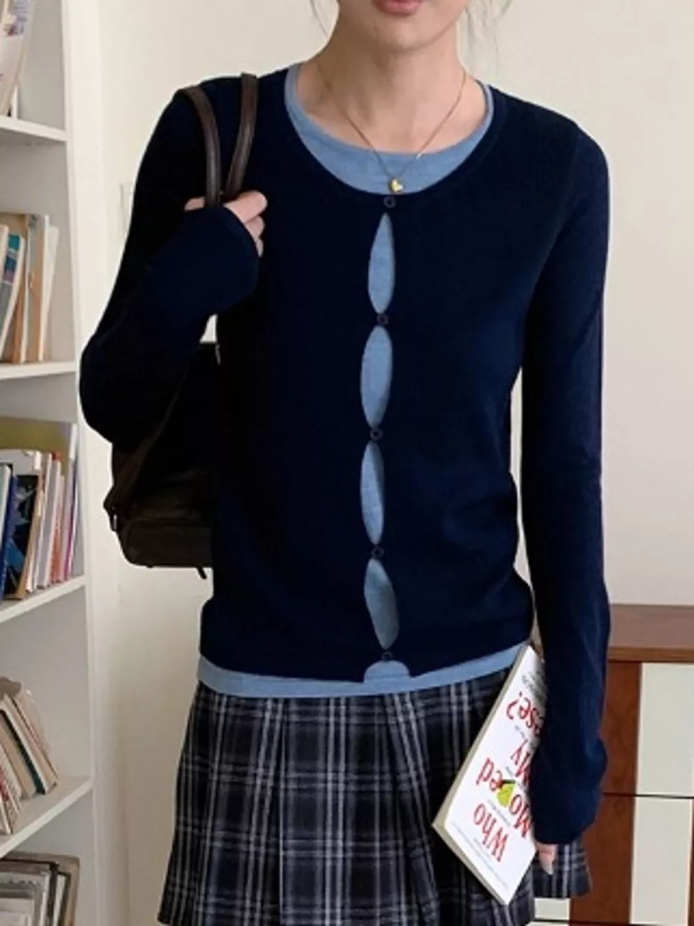 Layered Look Long Sleeve Knit Top, image 2