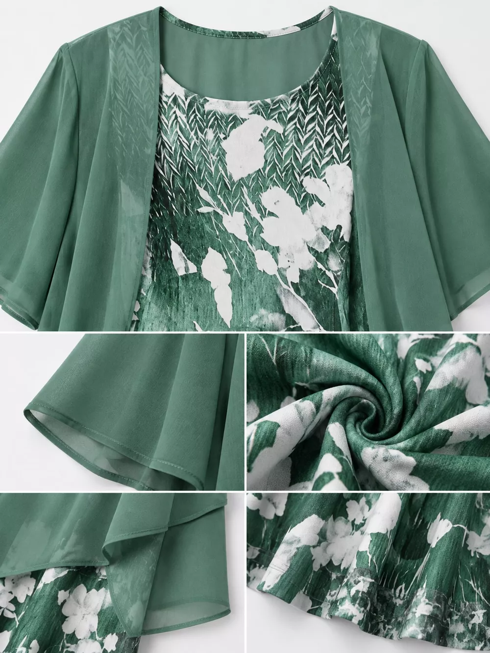 Full Size Floral Print Midi Dress and Chiffon Cardigan Set Plus Size, image 4