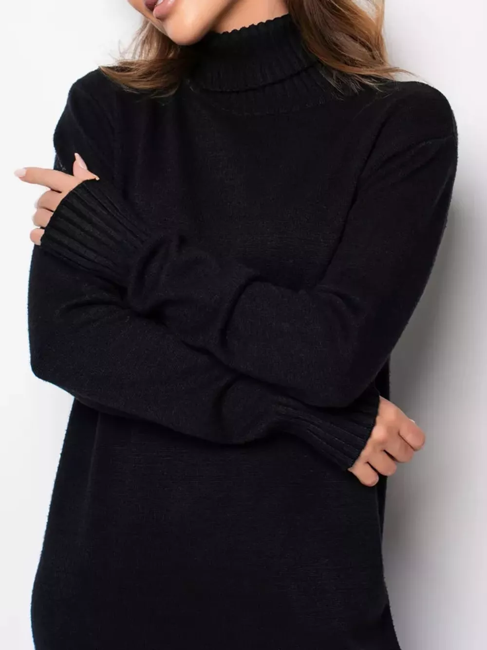 Turtleneck Ribbed Knit Sweater Dress, image 2