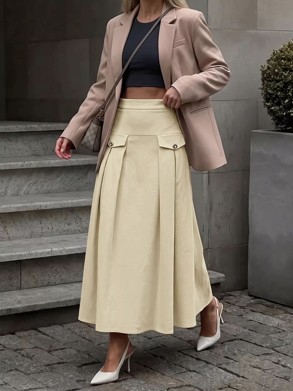 High Waist Pleated Midi Skirt, image 3