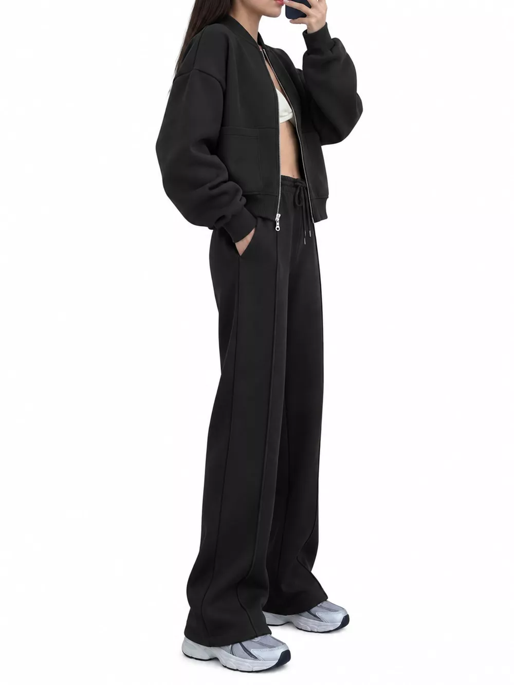 Casual Zip-Up Jacket and Wide-Leg Sweatpants Set, image 10