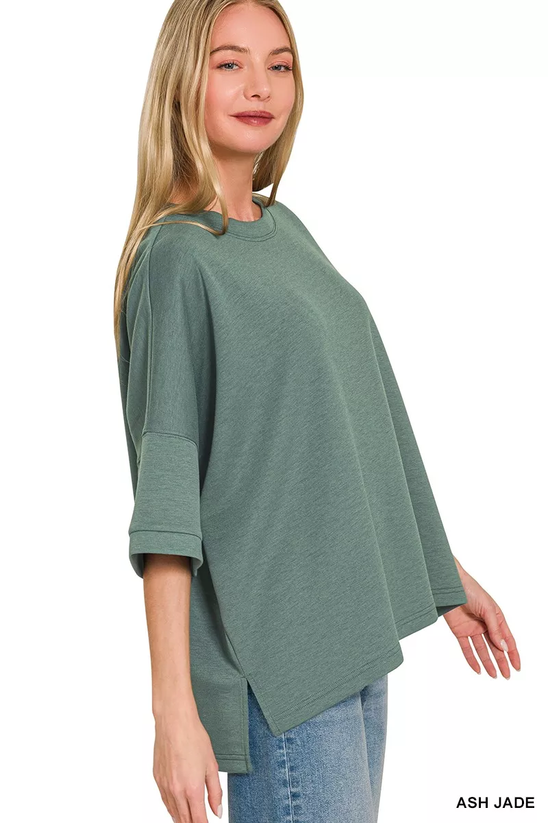 Full Size Scuba Round Neck Top With Side Slits Plus Size, image 2