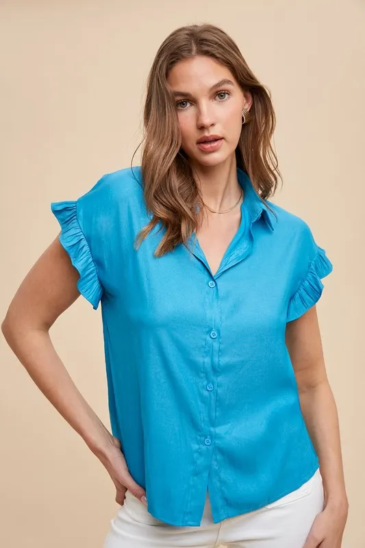 Relaxed Fit Ruffle Sleeve Woven Blouse Top, image 2