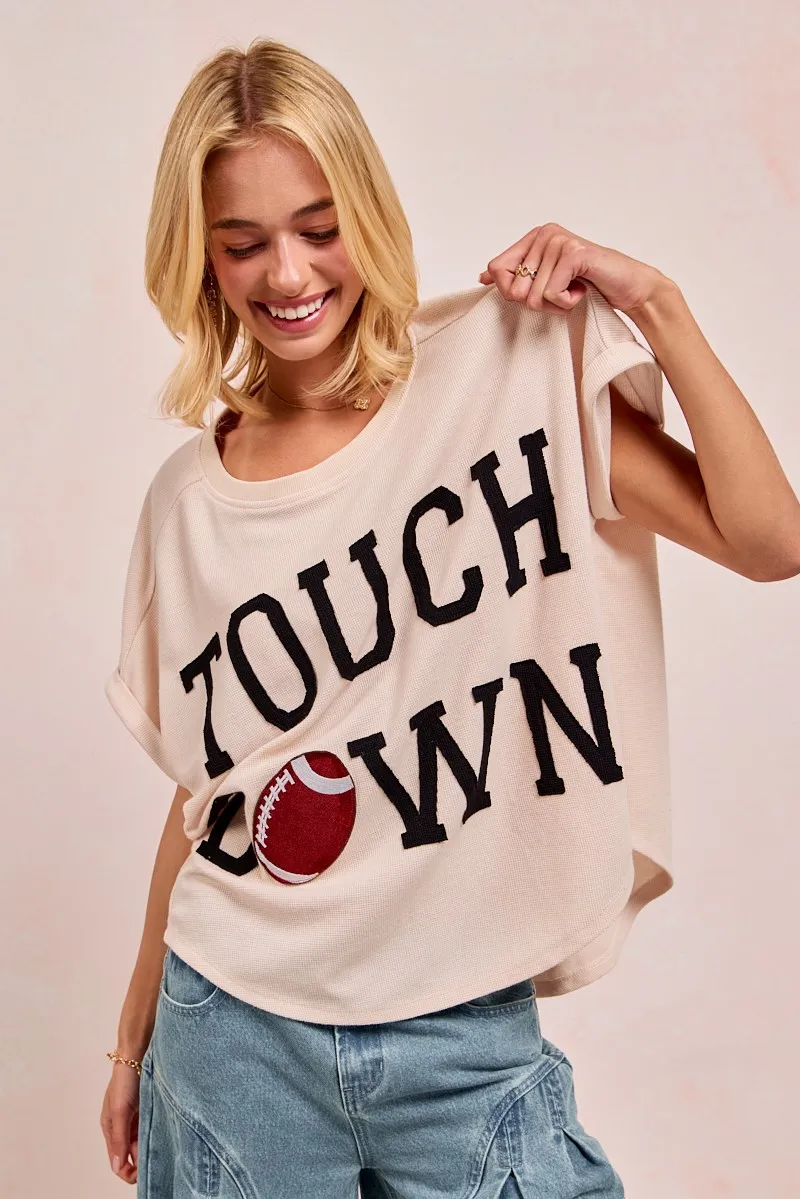 Game Day Touchdown Letter Patches Waffle Short Top, image 2