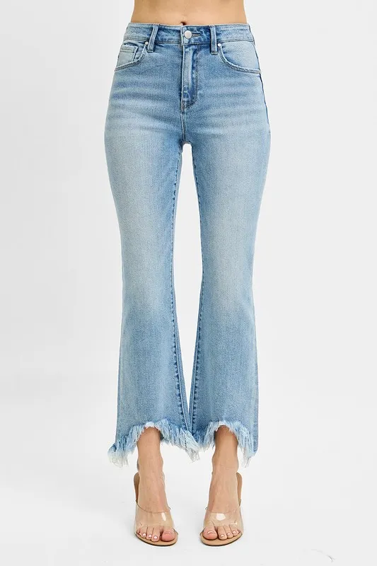Full Size High Rise Crop Bootcut Fray Hem Jeans Plus Size, image 5