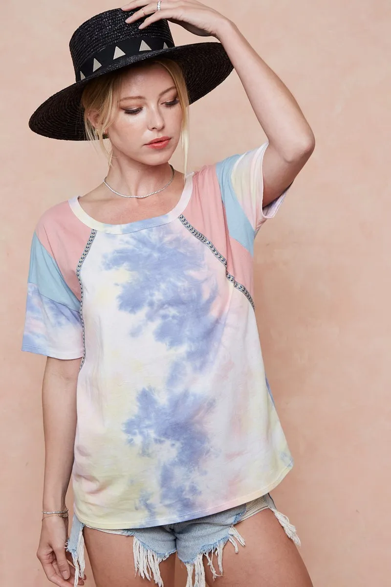 Tie Dye Printed Cotton Color Block T-Shirt, image 16