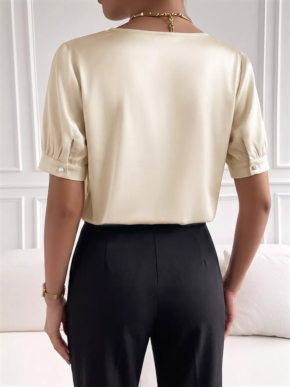 Pearl Trim Satin Bodysuit, image 8