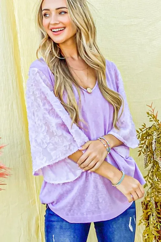 Feather Detailed 3/4 Sleeve Slub Top, image 6