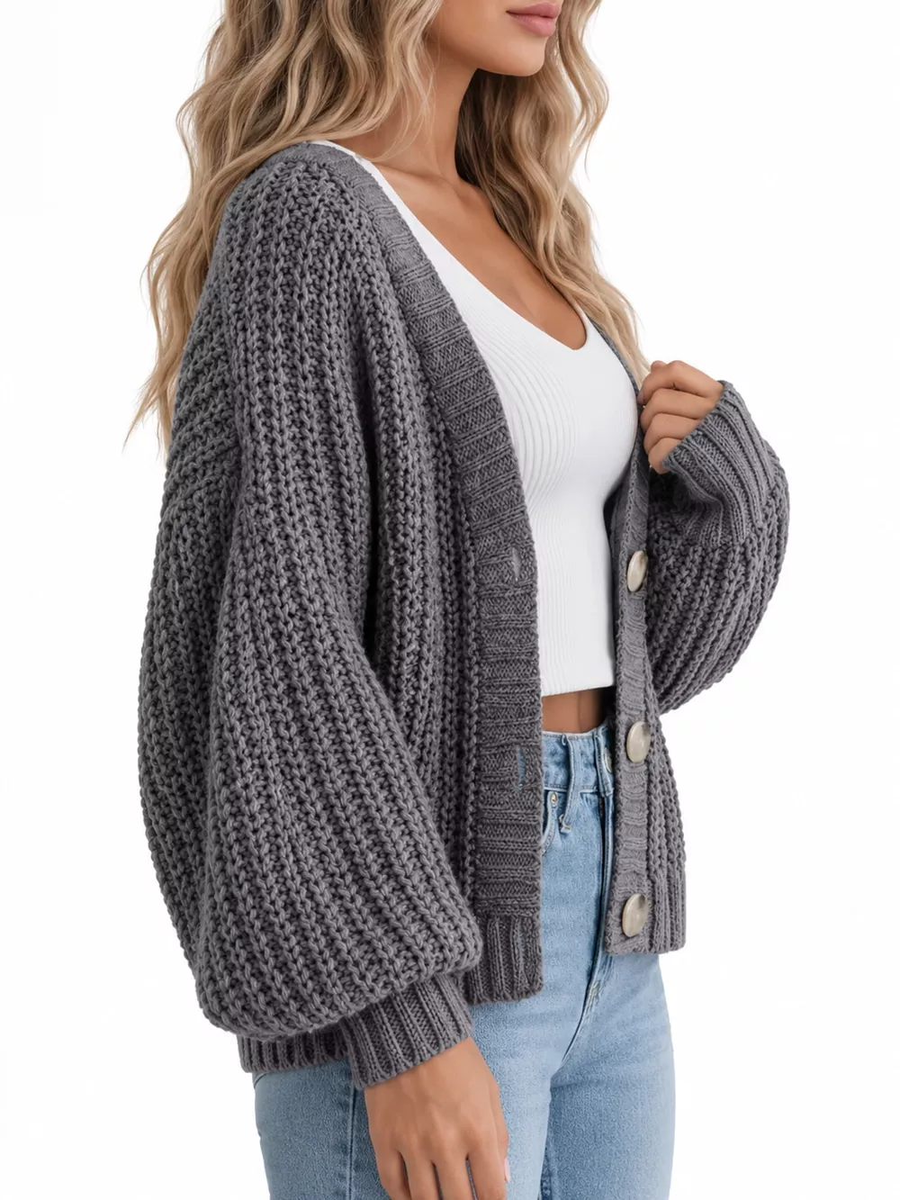 Full Size Chunky Knit Button-Down Cardigan Plus Size, image 17