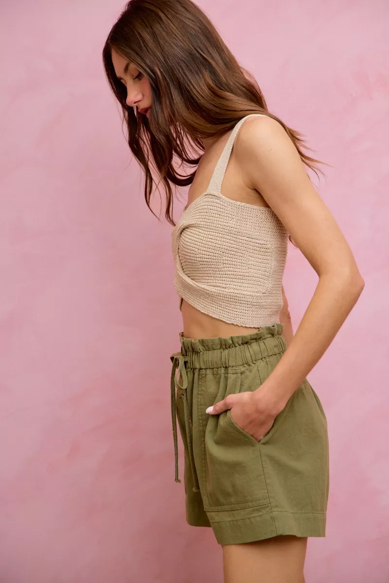 Paper Bag Patch Pocket Drawstring Twill Shorts, image 24
