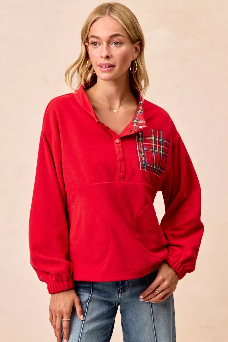 Christmas Theme Fleece Buttoned Top with Pockets, image 6