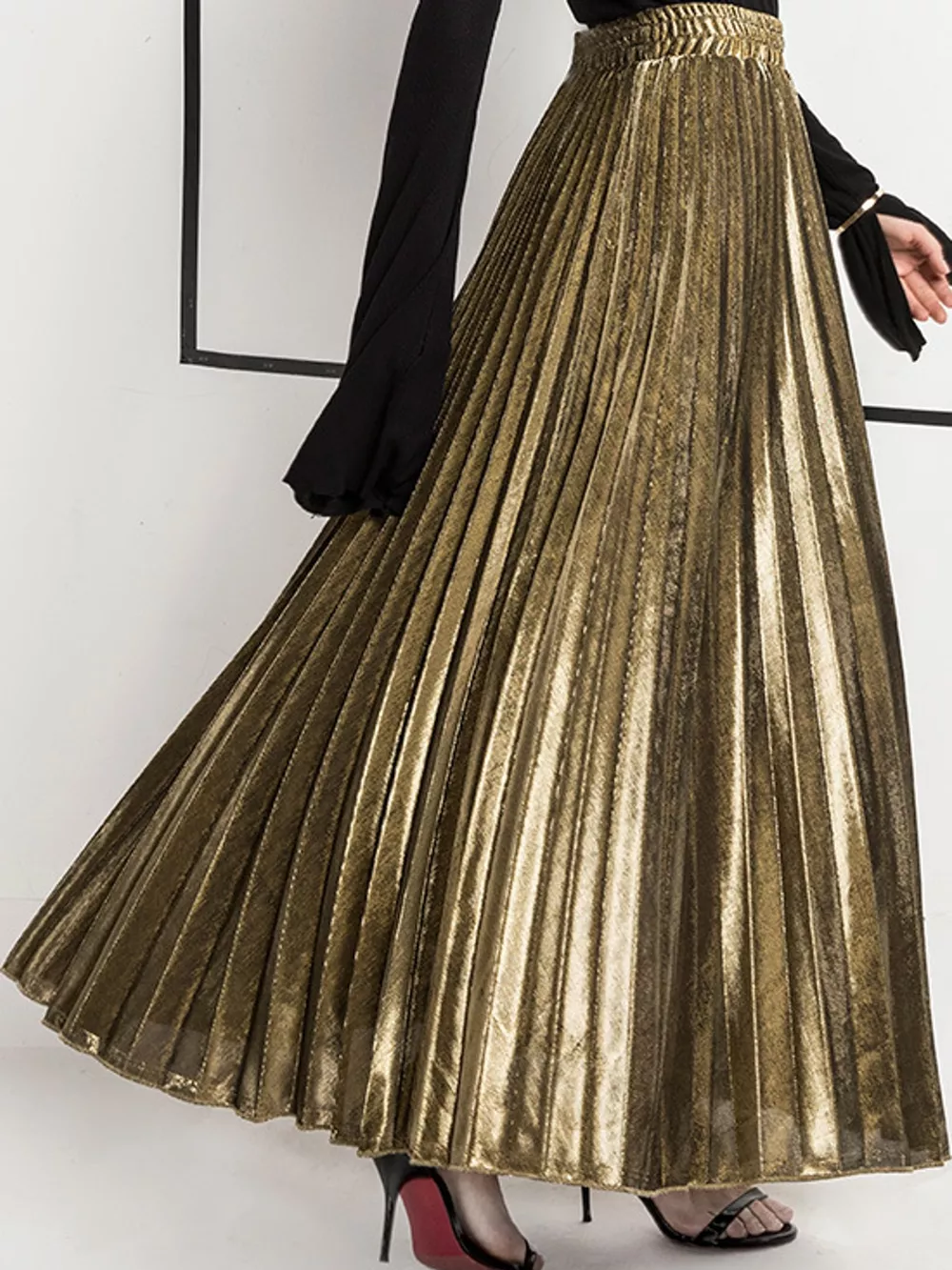 High-Waisted Pleated Maxi Skirt, image 2
