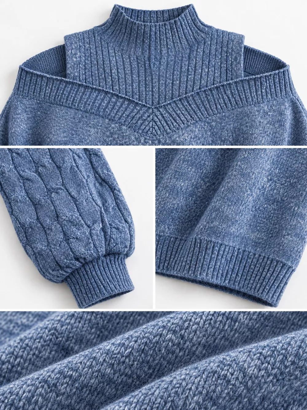 Full Size Cold Shoulder Mock Neck Cable Knit Sweater Plus Size, image 13