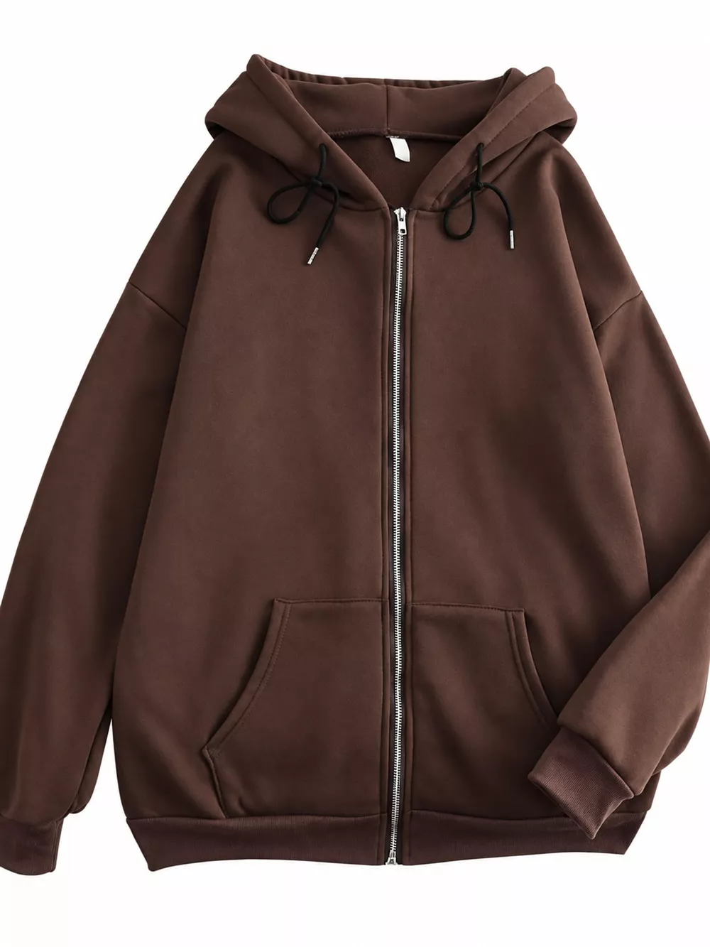 Full Size Oversized Solid Zip-Up Hoodie with Drawstring Plus Size, image 66