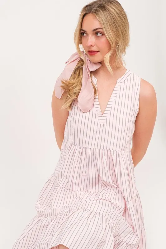 Striped Sleeveless V-Neck Tiered Dress, image 9