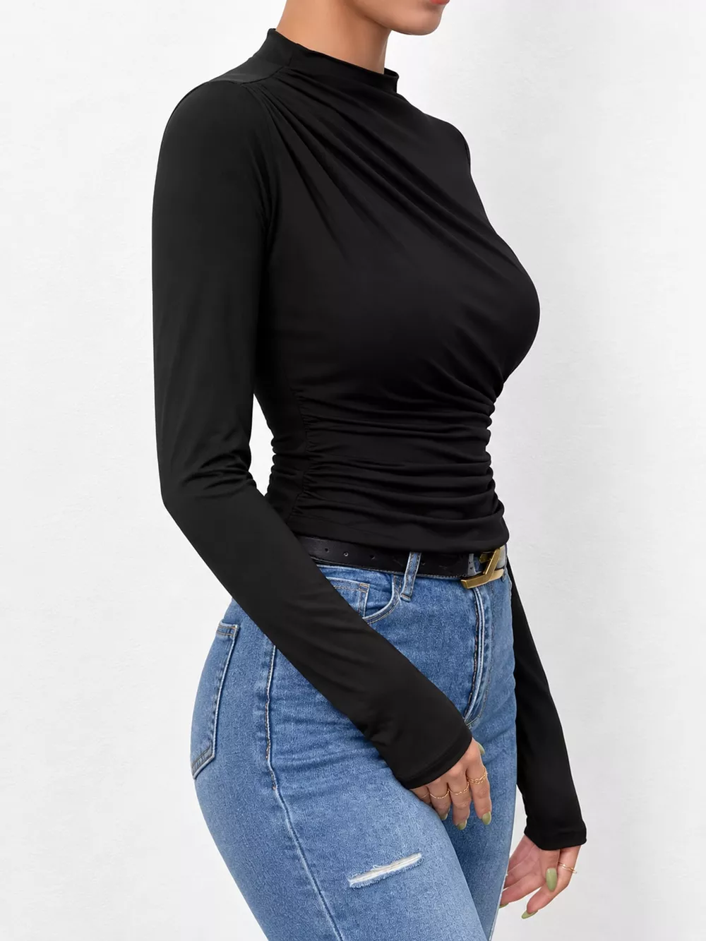 Ruched Long Sleeve Slim-Fit T-Shirt, image 7
